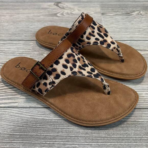 b.o.c. Shoes - b.o.c. Mya Thong Sandals - Tan Leopard Canvas - NIB - Size 6M